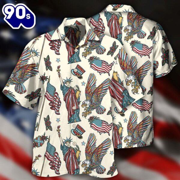 4th Of July America Symbols Basic Style Aloha Button Up  Hawaiian Shirt