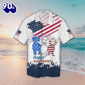 4th Of July Dachshund Dogs Happy Independence Aloha Button Up  Hawaiian Shirt