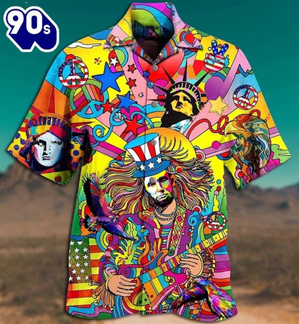 4th Of July Hippie America Colorfull Style Aloha Button Up  Hawaiian Shirt