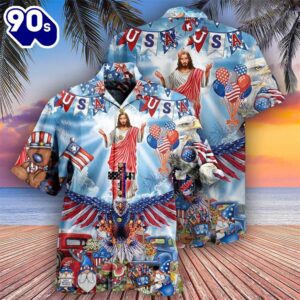 4th Of July Jesus America Patriotism Aloha Button Up  Hawaiian Shirt