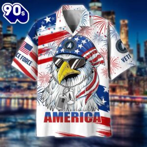 4th Of July USA Flag Cool Eagle Space Force Patriotic Casual Button Up Aloha  Hawaiian Shirt