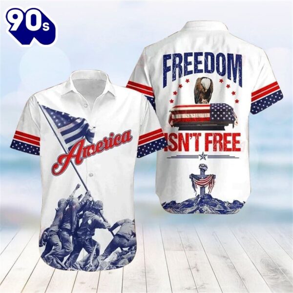 4th Of July USA Flag Freedom Isn’t Free Patriotic Casual Button Up Aloha  Hawaiian Shirt