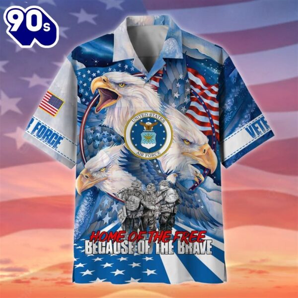 4th Of July USA Flag Home Of The Free Air Force Patriotic Casual Button Up Aloha  Hawaiian Shirt