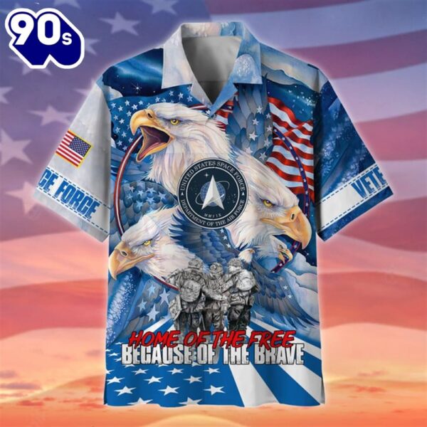 4th Of July USA Flag Home Of The Free Space Force Patriotic Casual Button Up Aloha  Hawaiian Shirt