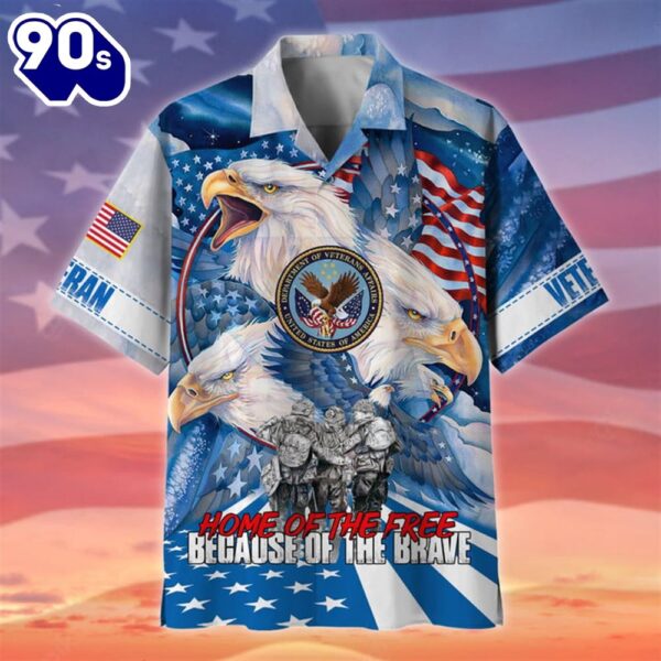 4th Of July USA Flag Home Of The Free Veteran Patriotic Casual Button Up Aloha  Hawaiian Shirt