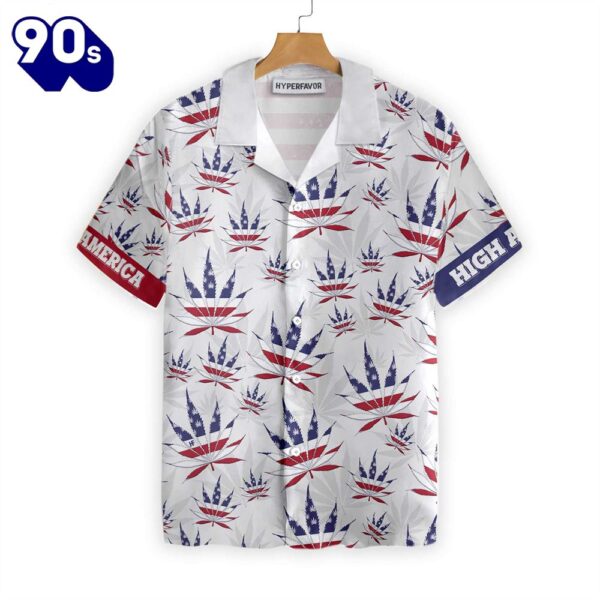 4th Of July USA Flag Marijuana Leaf Patriotic Casual Button Up Aloha  Hawaiian Shirt