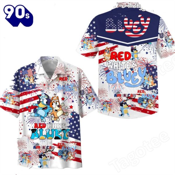4th Of July USA Flag Red White And Bluey Patriotic Casual Button Up Aloha  Hawaiian Shirt