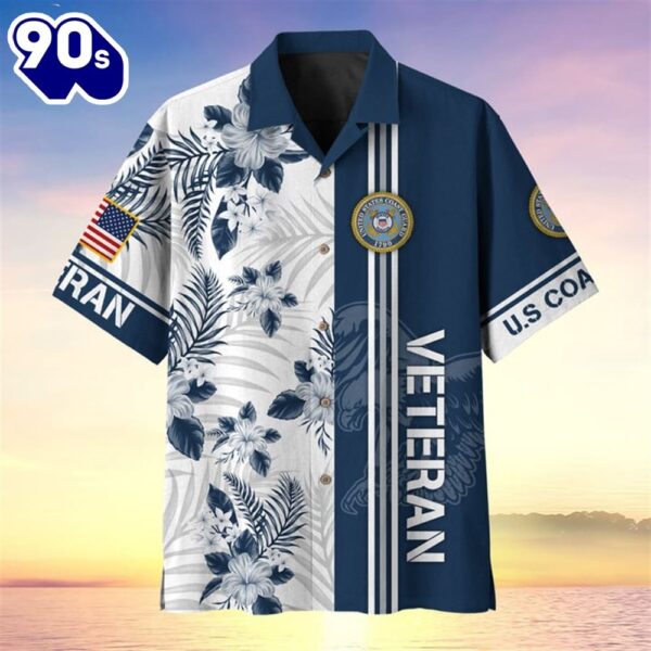 4th Of July USA Flag Tropical Coast Guard Patriotic Casual Button Up Aloha  Hawaiian Shirt