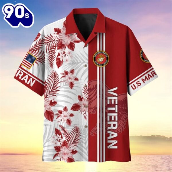4th Of July USA Flag Tropical Marine Patriotic Casual Button Up Aloha  Hawaiian Shirt