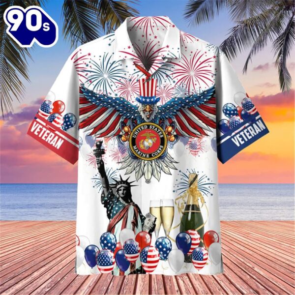 4th Of July USA Flag Veteran Patriotic Casual Button Up Aloha  Hawaiian Shirt