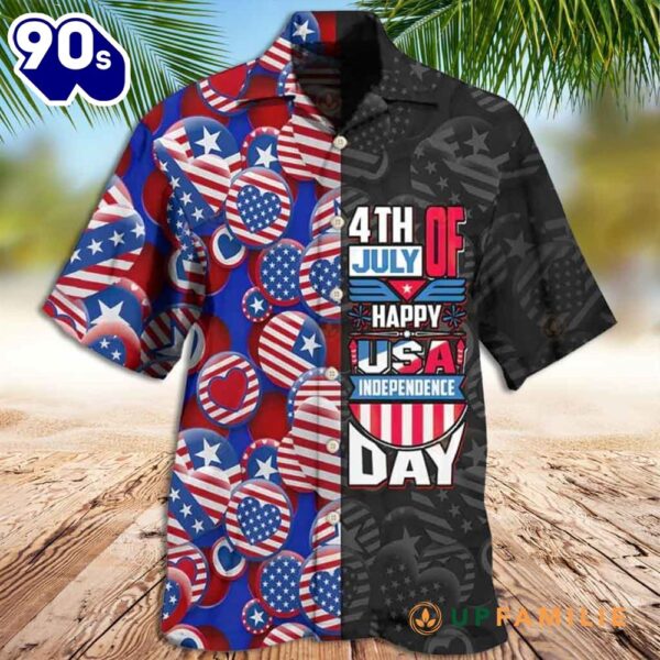 Cool 4th Of July Patriotic American Flags Aloha  Beach Summer Graphic Prints Button Up Hawaiian Shirt