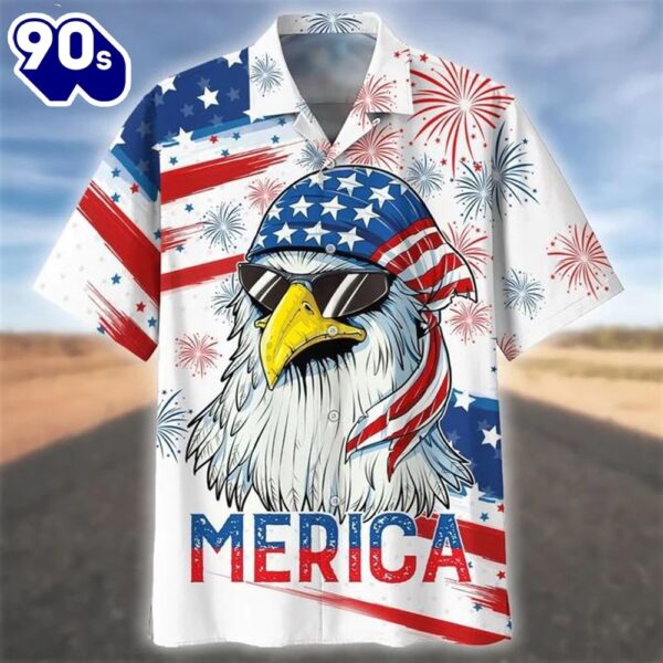 Cool Eagle Merica 4th Of July Patriotic American Flags Aloha  Beach Summer Graphic Prints Button Up Hawaiian Shirt