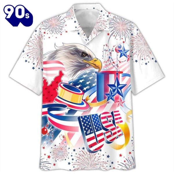 Cool Eagle USA 4th Of July Patriotic American Flags Aloha  Beach Summer Graphic Prints Button Up Hawaiian Shirt