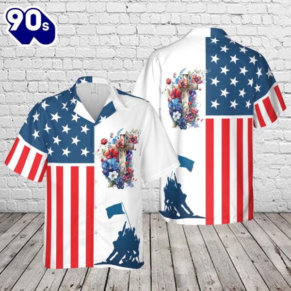4th July Happy Independence Day US Flag Cross Hawaiian Shirt