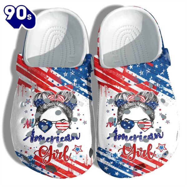 All American Girl America Flag Shoes Gift Women – Messy Bun Girl Party 4Th Of July Shoes Birthday Day Gift