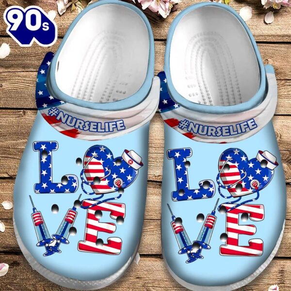 American Love Nurse Shoes clog 4Th Of July Gift For Men Women Nurse