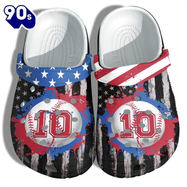 Baseball Player Sport 4Th Of July Shoes Gift Women – Colorful Sport Spirit Number 10 America Flag Shoes Birthday Gift
