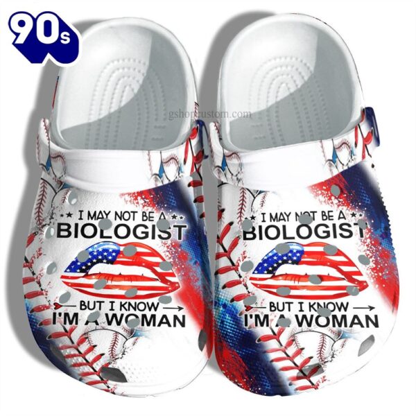 Biologist Woman Baseball Lover Croc Shoes Gift Daughter- Biologist America Flag Baseball Shoes Gift 4Th Of July