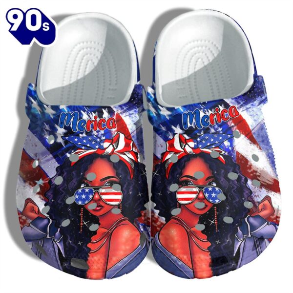 Black Girl Magic 4Th Of July Shoes Gift Women – Merica Teen Black Queen Twinkle America Flag Shoes Birthday Gift