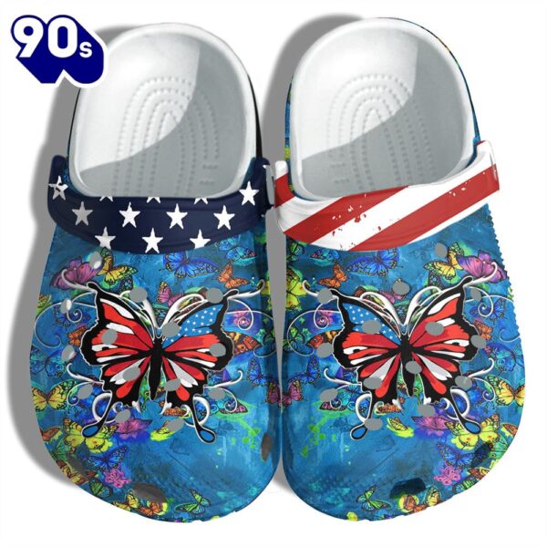 Butterfly America Flag Shoes Gift Women – Nature Forest Butterflies Flower 4Th Of July Shoes Birthday Gift