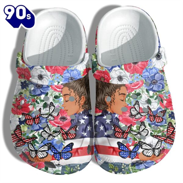 Butterfly Black Magic Girl 4Th Of July Shoes Gift Women – Flowers Garden Butterflies America Flag Shoes Birthday Gift