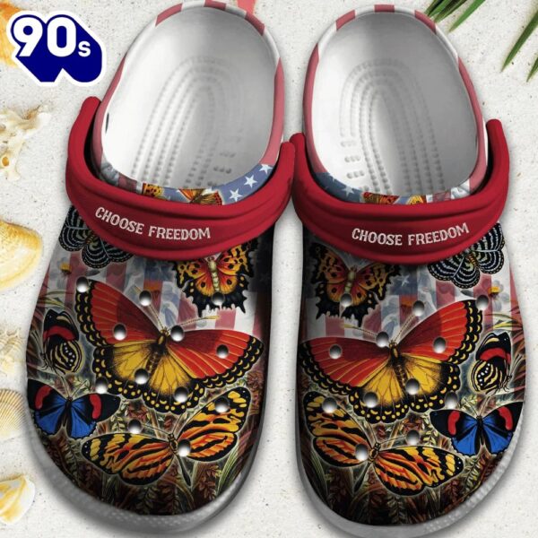 Butterfly Usa Flag 4Th Of July Gift For Lover Rubber clog Shoes Comfy Footwear