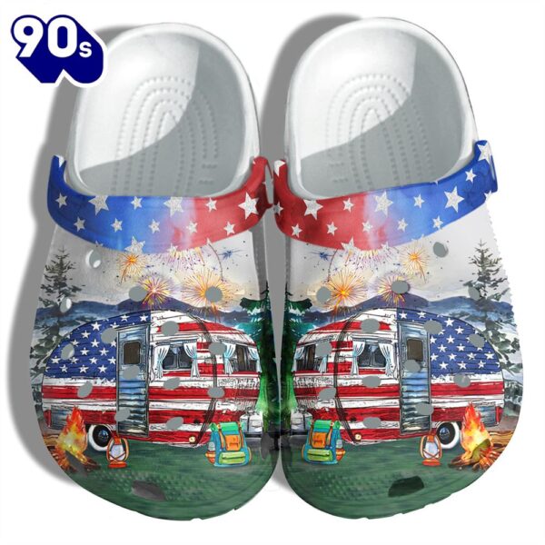 Camping Bus Happy New Year America Flag Shoes Gift Women – Forest 4Th Of July Celebrate National Day Shoes Birthday Gift