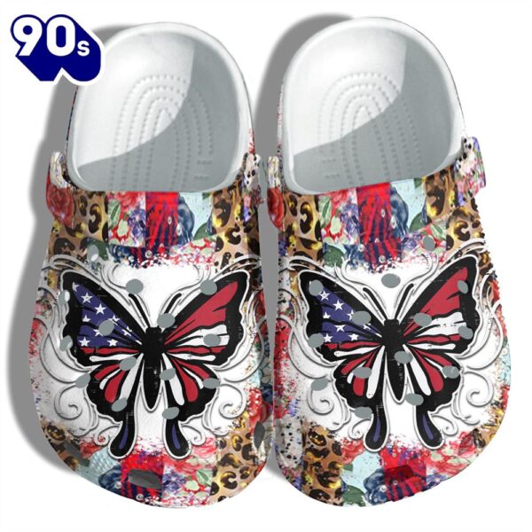Colorful Butterfly 4Th Of July Shoes Gift Women – Twinkle Leopard Butterflies America Flag Shoes Birthday Gift