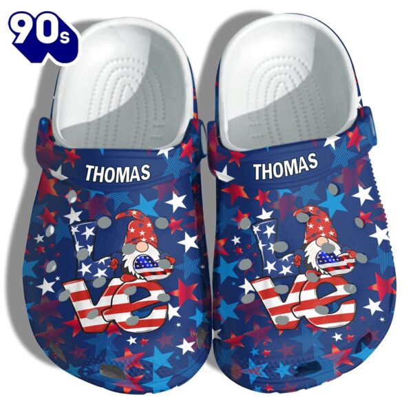 Gnomes Love Sign 4Th Of July Personalized Name Shoes Gift Women – Heart Star Stickers America Flag Shoes Birthday Gift