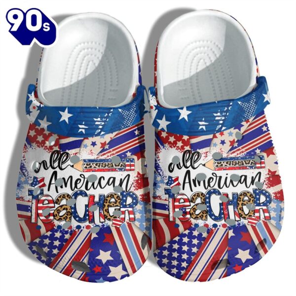 Leopard All American Teacher America Flag Shoes Gift Women – School Students Class 4Th Of July Shoes Birthday Gift