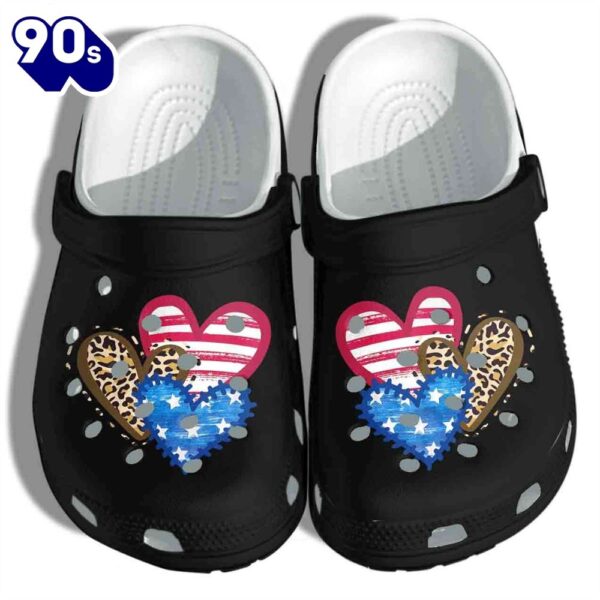 Leopard American Flag Hearts 4Th Of July Crocband Clogs