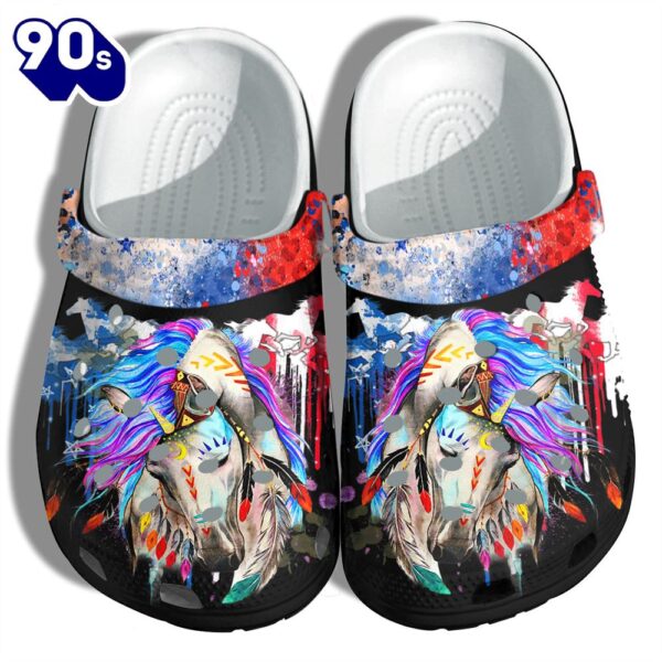 Magical Native Horses America Flag Shoes Gift Women – Usa Horse Hippie Tie Dye 4Th Of July Shoes Birthday Gift