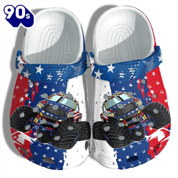 Monster Truck Vehicles 4Th Of July Shoes Gift Birthday Son – Usa Monster Truck Car America Flag Shoes Birthday Gift