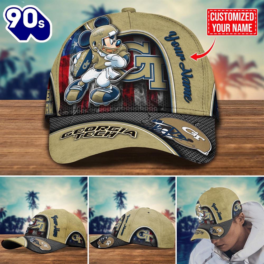 NCAA Georgia Tech Yellow Jackets Mickey New Arrivals Custom Cap NCAA Georgia Tech Yellow Jackets Mickey New Arrivals Custom Cap