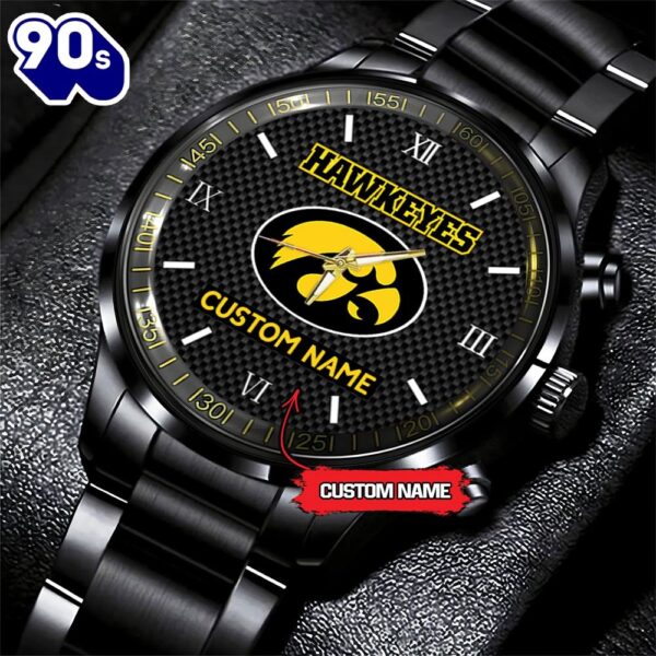 NCAA Iowa Hawkeyes Football Game Time Custom Black Fashion Watch