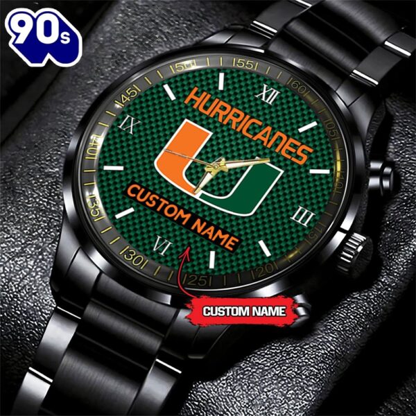 NCAA Miami Hurricanes Football Game Time Custom Black Fashion Watch
