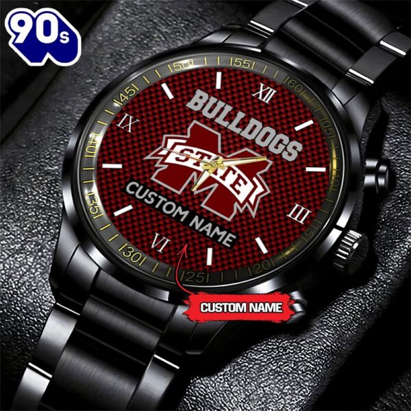 NCAA Mississippi State Bulldogs Football Game Time Custom Black Fashion Watch