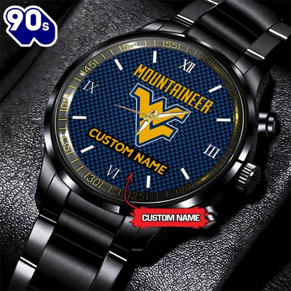 NCAA West Virginia Mountaineers Football Game Time Custom Black Fashion Watch