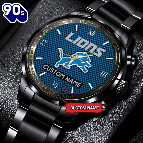 NFL Detroit Lions Football Game Time Custom Black Fashion Watch