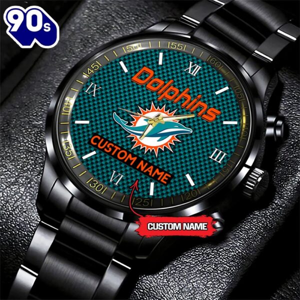 NFL Miami Dolphins Football Game Time Custom Black Fashion Watch
