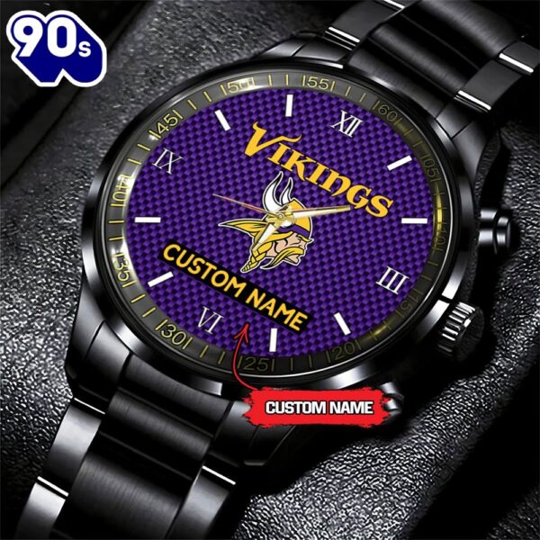 NFL Minnesota Vikings Football Game Time Custom Black Fashion Watch