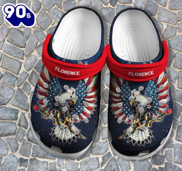 Nurse Eagle America Flag Shoes 4Th Of July Gift – Eagle Nurse Usa Shoes Croc Clogs Customize