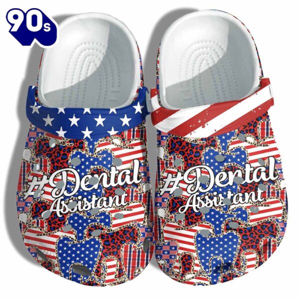 Nurse Leopard America Flag Croc Shoes Gift Coworker- Dental Assistant 4Th Of July Twinkle Usa Shoes Christmas Gift Daugther