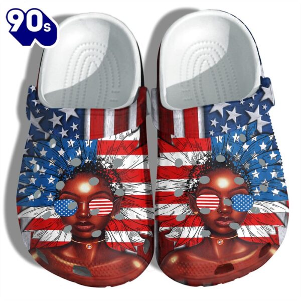 Sunflower Black Queen America Flag Shoes Gift Women – Black Girl Magic 4Th Of July Shoes Birthday Gift