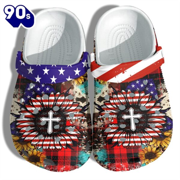 Sunflower Jesus Christian America Flag Shoes Gift Women – Faith Cross 4Th Of July Shoes Birthday Gift