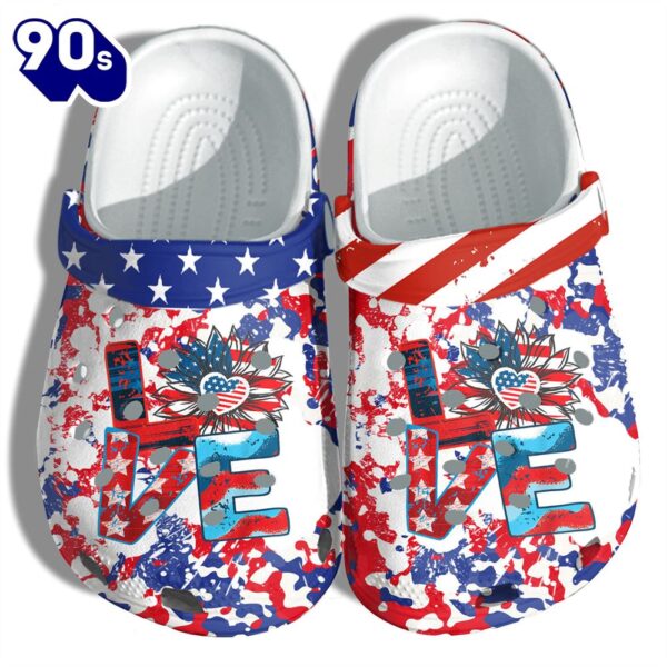 Sunflower Love Sign 4Th Of July Shoes Gift Women – Hippie Tie Dye Flower America Flag Shoes Birthday Gift