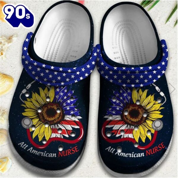 Sunflower Nurse Usa Flag Shoes 4Th Of July – All American Nurse Outdoor Shoe Birthday Gift For Men Women Nurse