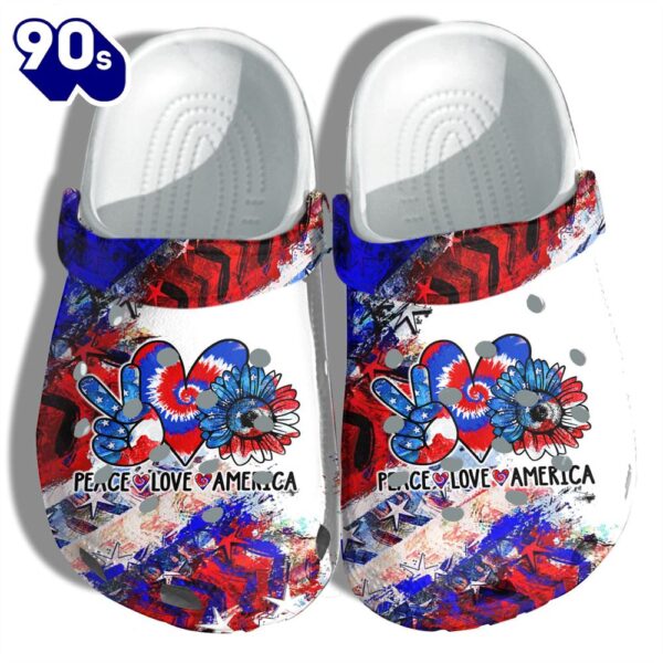 Sunflower Peace Love America Flag Shoes Gift Women – Hippie Tie Dye Heart 4Th Of July Shoes Gift Army Girl