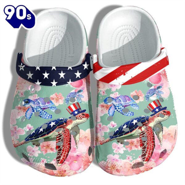 Turtle Flower 4Th Of July Shoes Gift Women – Baby Sea Turtle Cherry Blossom America Flag Shoes Birthday Gift