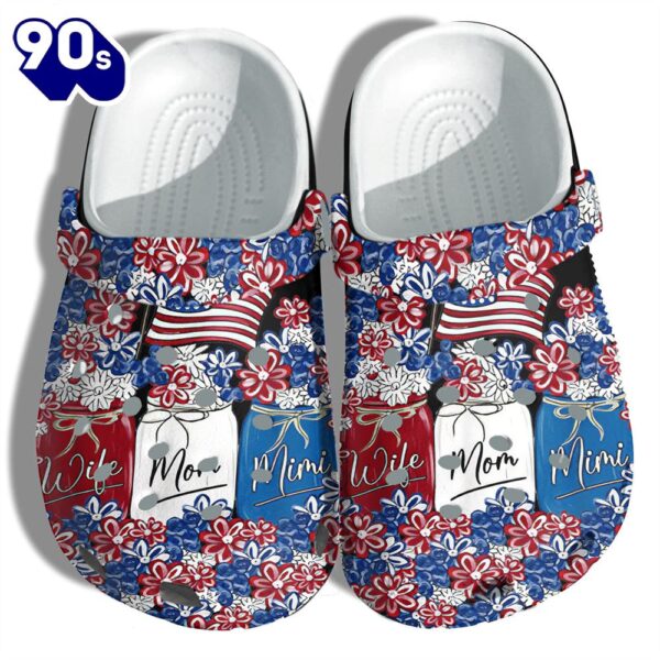 Wife Mom Mimi 4Th Of July Shoes Gift Women – Flower Garden Love Family America Flag Shoes Birthday Gift